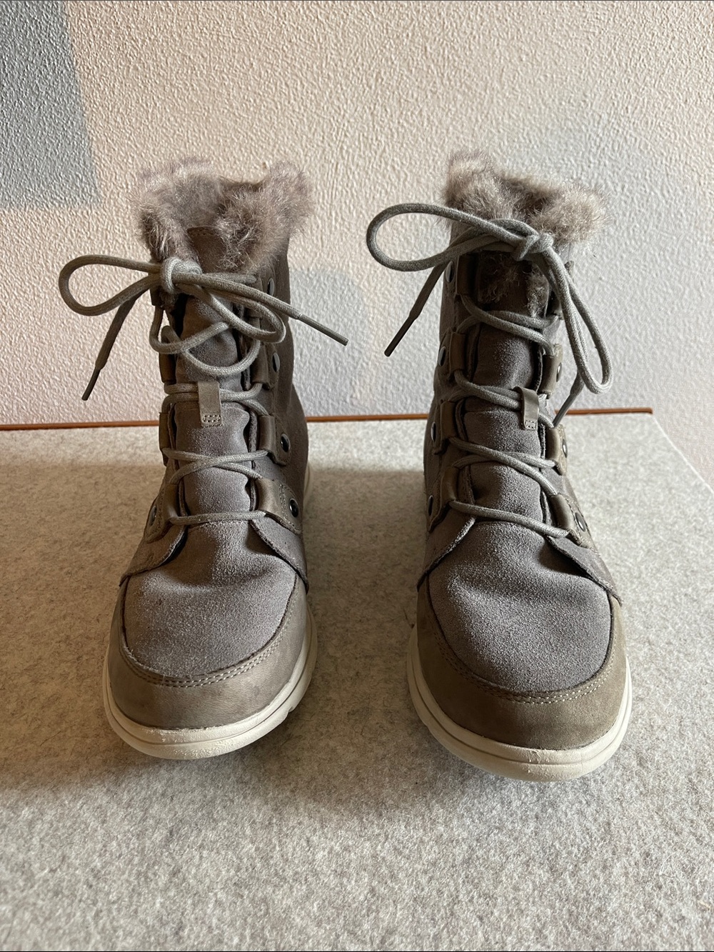 Sorel Explorer Joan Gray Faux-Fur Lace-Up Women's Boots